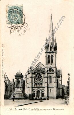 Carte postale ancienne Eglise et monument Bapterosses — Briare (Loiret)