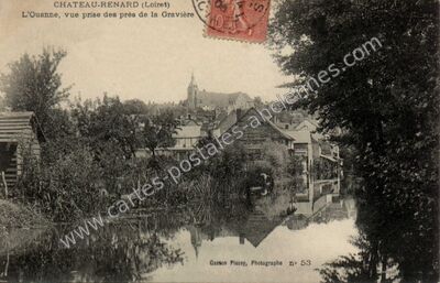 Carte postale ancienne L'Ouanne, vue prise des prés de la Gravière — Chateaurenard (Loiret)