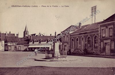 Carte postale ancienne Place de la Mairie — La Poste — Châtillon-Coligny (Loiret)