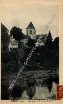 Carte postale ancienne Vue prise du bord du Canal — Chécy (Loiret)