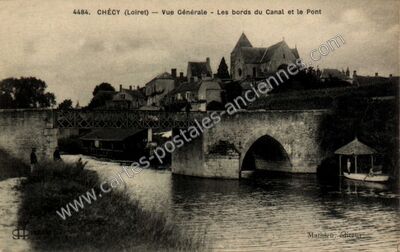 Carte postale ancienne Vue Générale - Les bords du Canal et le Pont — Chécy (Loiret)