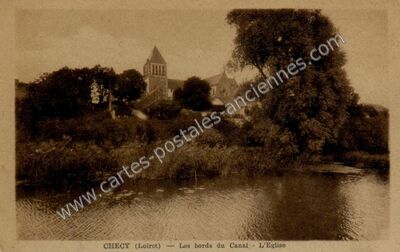 Carte postale ancienne Les bords du Canal - L'Eglise — Chécy (Loiret)