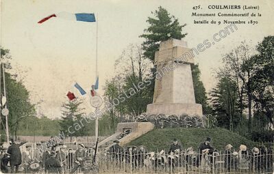Carte postale ancienne Monument Commémoratif de la bataille du 9 Novembre 1870 — Coulmiers (Loiret)