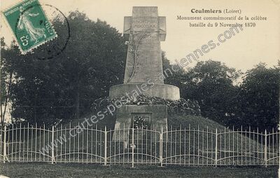 Carte postale ancienne Monument commémoratif de la célèbre bataille du 9 Novembre 1870 — Coulmiers (Loiret)
