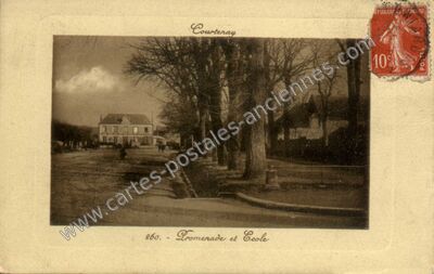 Carte postale ancienne Promenade et Ecole — Courtenay (Loiret)