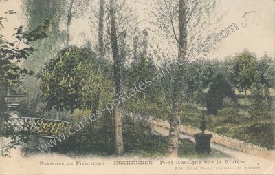 Carte postale ancienne Pont Rustique sur la Rivière — Escrennes (Loiret)