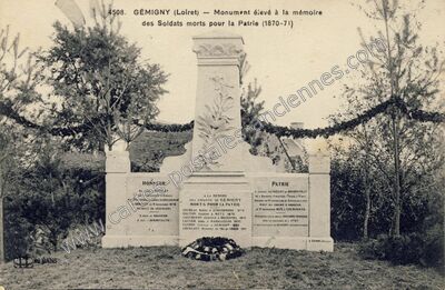 Carte postale ancienne Monument élevé à la mémoire des Soldats morts pour la Patrie (1870-71) — Gémigny (Loiret)