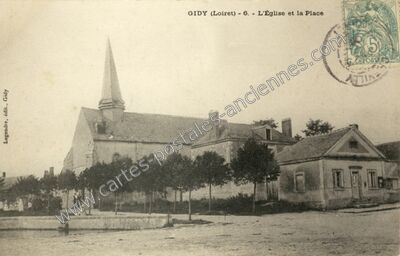 Carte postale ancienne L'Église et la Place — Gidy (Loiret)