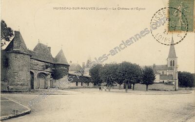 Carte postale ancienne Le Château et l'Église — Huisseau-sur-Mauves (Loiret)