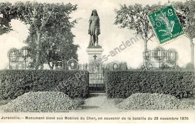 Carte postale ancienne Monument élevé aux Mobiles du Cher, en souvenir de la bataille du 28 novembre 1870 — Juranville (Loiret)