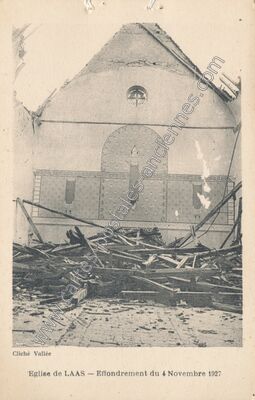 Carte postale ancienne Eglise — Effondrement du 4 Novembre 1927 — Laas (Loiret)