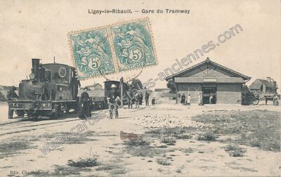 Carte postale ancienne Gare du Tramway — Ligny-le-Ribault (Loiret)