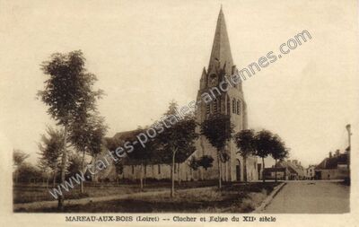 Carte postale ancienne Clocher et Eglise du XIIe siècle — Mareau-aux-Bois (Loiret)