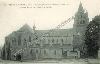 Carte postale ancienne L'Église (Monument historique XIe et XII°) Façade Nord - Le Portail style Romain — Meung-sur-Loire (Loiret)