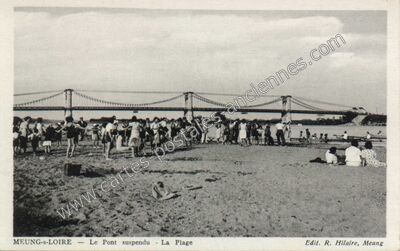 Carte postale ancienne Le Pont suspendu - La Plage — Meung-sur-Loire (Loiret)
