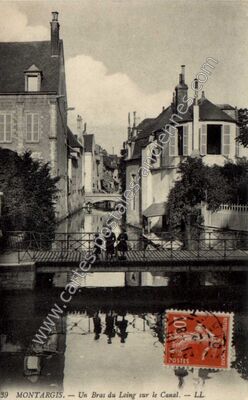 Carte postale ancienne Un Bras du Loing sur le Canal — Montargis (Loiret)