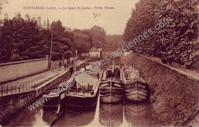 Carte postale ancienne Le Canal du Loing - Petite Ecluse — Montargis (Loiret)