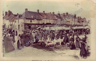Carte postale ancienne Le Marché — Neuville-aux-Bois (Loiret)