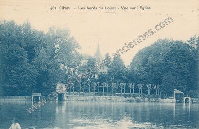 Carte postale ancienne Les bords du Loiret - Vue sur l'Église — Olivet (Loiret)