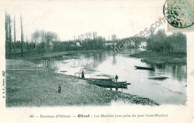 Carte postale ancienne Les Moulins (vue prise du pont Saint-Nicolas) — Olivet (Loiret)