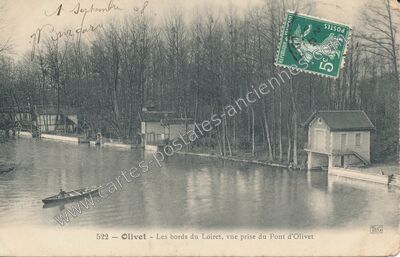 Carte postale ancienne Les bords du Loiret, vue prise du Pont d'Olivet — Olivet (Loiret)