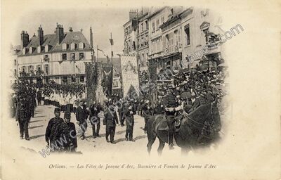 Carte postale ancienne Les Fêtes de Jeanne d'Arc, Bannière et Fanion de Jeanne d'Arc — Orléans (Loiret)