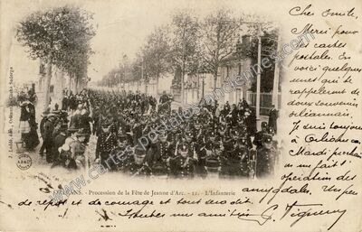 Carte postale ancienne Procession de la Fête de Jeanne d'Arc. - L'Infanterie — Orléans (Loiret)