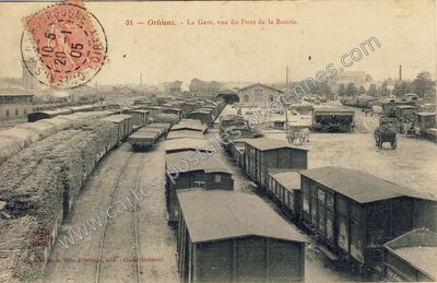 Carte postale ancienne La Gare, vue du Pont de la Bourie — Orléans (Loiret)