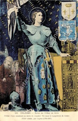 Carte postale ancienne Salon de l'Hôtel de Ville Jeanne d'Arc assistant au sacre de Charles VII dans la… — Orléans (Loiret)
