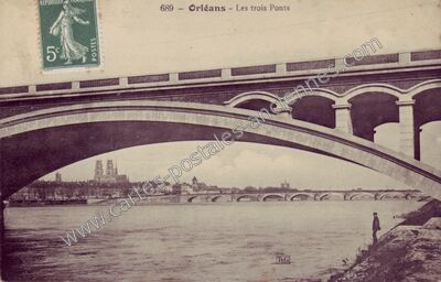 Carte postale ancienne Les trois Ponts — Orléans (Loiret)