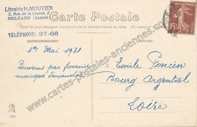 Carte postale ancienne Librairie H. MOUTIER — Orléans (Loiret)