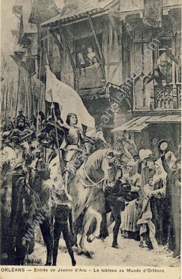 Carte postale ancienne Entrée de Jeanne d'Arc - Le tableau au Musée — Orléans (Loiret)