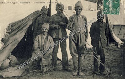 Carte postale ancienne Armée Anglo-Indienne — Campement d'Indiens — Orléans (Loiret)