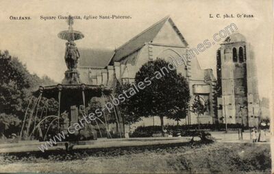 Carte postale ancienne Square Gambetta, église Sant-Paterne — Orléans (Loiret)