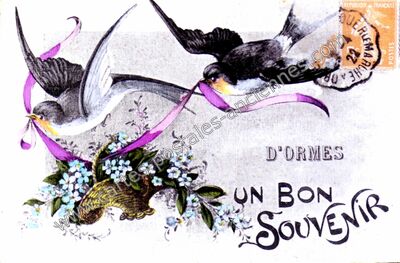 Carte postale ancienne Un bon souvenir — Ormes (Loiret)