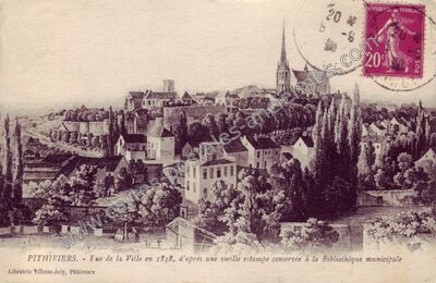 Carte postale ancienne Vue de la Ville en 1838 — Pithiviers (Loiret)