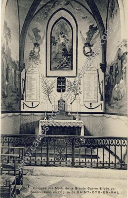 Carte postale ancienne Chapelle des Morts de la Grande Guerre érigée par Souscriptions en l'Église — Saint-Cyr-en-Val (Loiret)