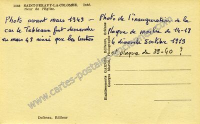 Carte postale ancienne Intérieur de l'Eglise — Saint-Péravy-la-Colombe (Loiret)