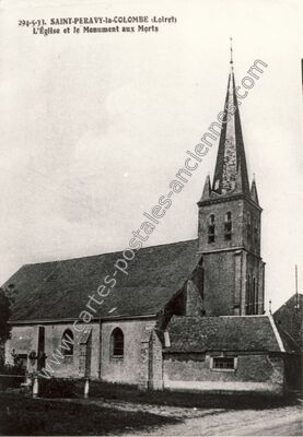 Carte postale ancienne L'Église et le Monument aux Morts — Saint-Péravy-la-Colombe (Loiret)