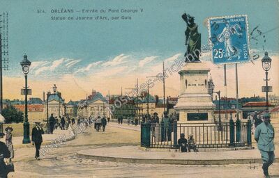 Carte postale ancienne Entrée du Pont George V / Statue de Jeanne d'Arc, par Gois — Orléans (Loiret)