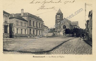Carte postale ancienne La Mairie et l'Église — Bessancourt (Val-d'Oise)