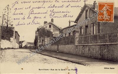 Carte postale ancienne Rue de la Gare - La Poste — Survilliers (Val-d'Oise)