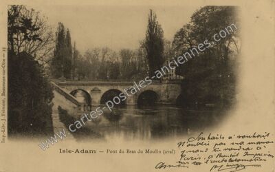 Carte postale ancienne Pont du Bras du Moulin (aval) — L'Isle-Adam (Val-d'Oise)