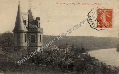 Carte postale ancienne Chalet et Vue sur la Seine — Vétheuil (Val-d'Oise)