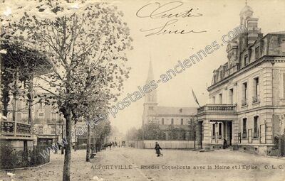 Carte postale ancienne Rues des Coquelicots avec la Mairie et l'Eglise — Alfortville (Val-de-Marne)