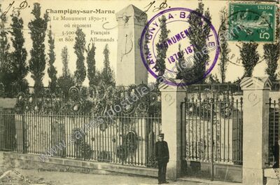 Carte postale ancienne Le Monument 1870-71 où reposent Français et Allemands — Champigny-sur-Marne (Val-de-Marne)