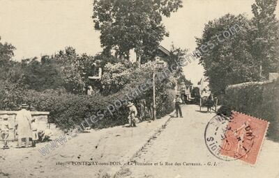 Carte postale ancienne La Fontaine et la Rue des Carreaux — Fontenay-sous-Bois (Val-de-Marne)