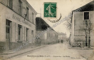 Carte postale ancienne Grande Rue - Les Ecoles — Marolles-en-Brie (Val-de-Marne)