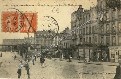 Carte postale ancienne Grande Rue vers le Pont de Mulhouse — Nogent-sur-Marne (Val-de-Marne)