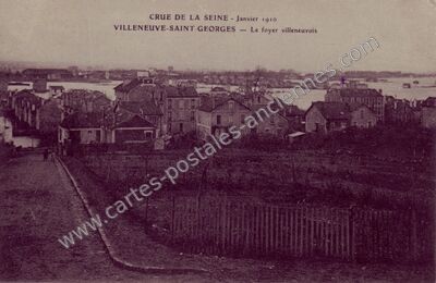 Carte postale ancienne Crue de la Seine - Le foyer villeneuvois — Villeneuve-Saint-Georges (Val-de-Marne)